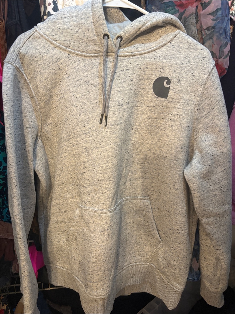 Carhartt Gray Speckled Pullover Hoodie with Chest Logo